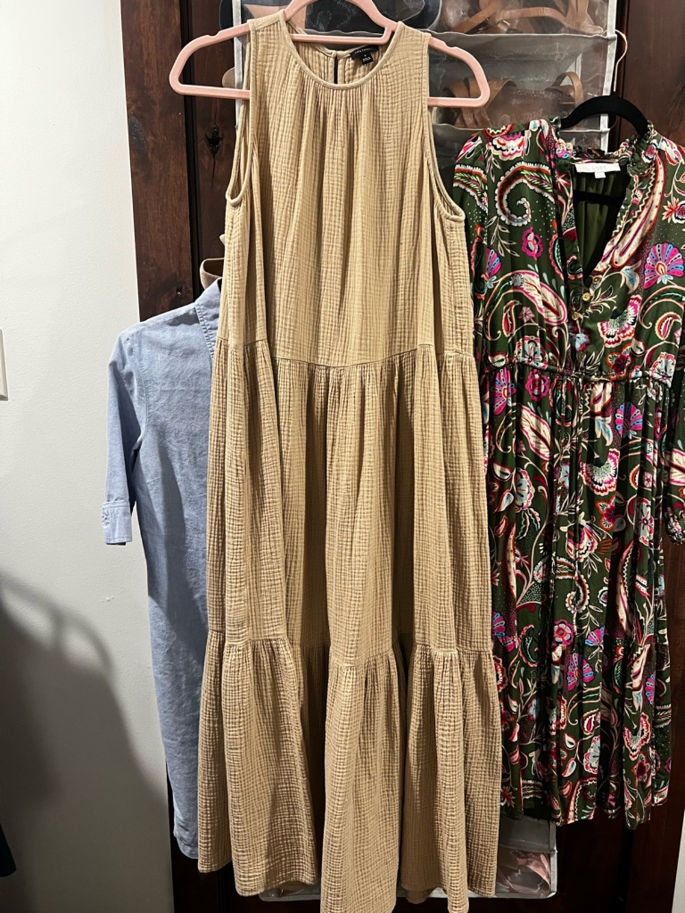Ann Taylor Beige Gauzy Tiered Sleeveless Maxi Dress